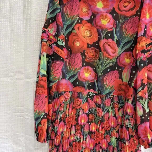 Farm Rio Dress Womens Size Large Anthropologie Pleated Drop-Waist Maxi Red NWT - Picture 9 of 10